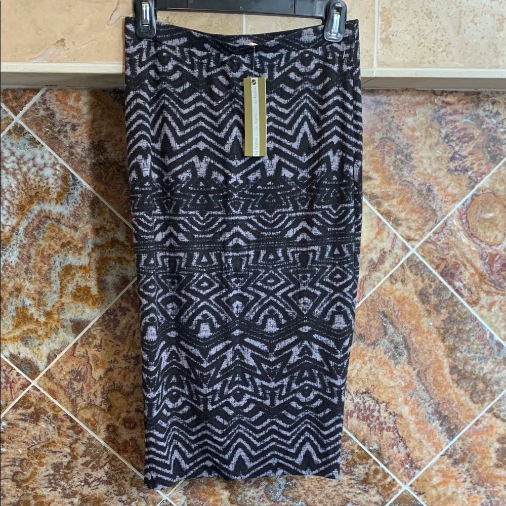 Matty M Jersey Pencil Skirt Geometric Print Lined Black & Gray XS NWT
